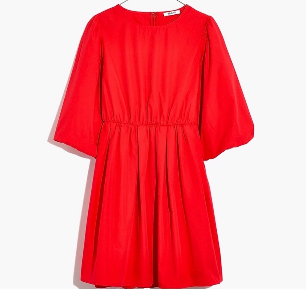 Madewell Red Poplin Bubble Sleeves Mini Dress with Pockets Sz 00